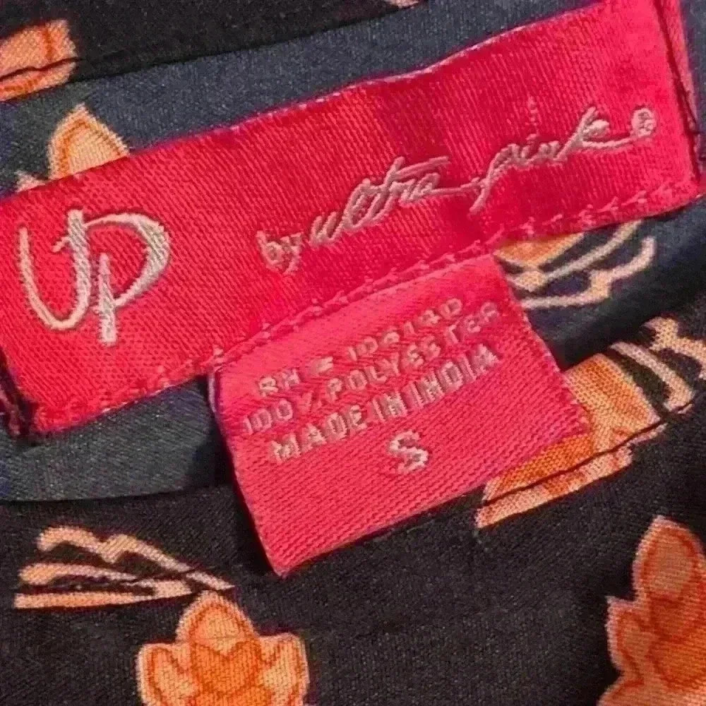 UP by Ultra Pink Lotus Flower Dress - Navy Blue, Pink and Orange Size Small - Picture 4 of 6